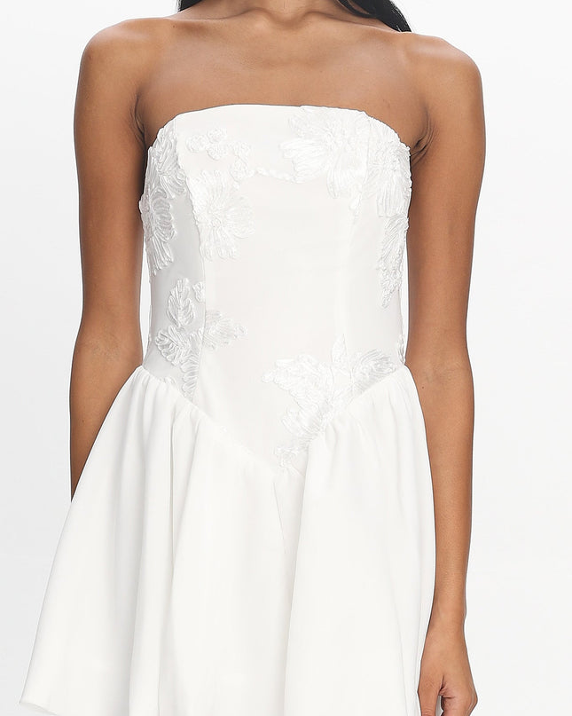 White Basque Waist Strapless Mini Dress