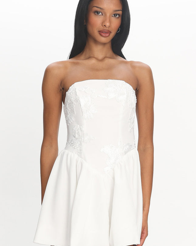White Basque Waist Strapless Mini Dress