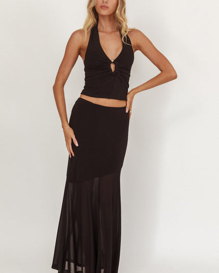 Black Half Sheer Maxi Skirt