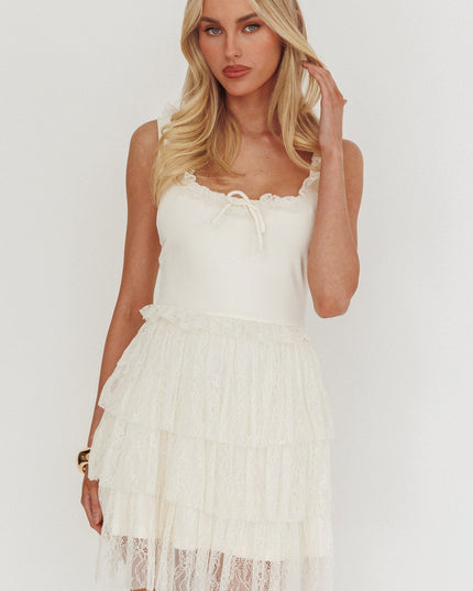 Cream Tiered Lace Mini Dress