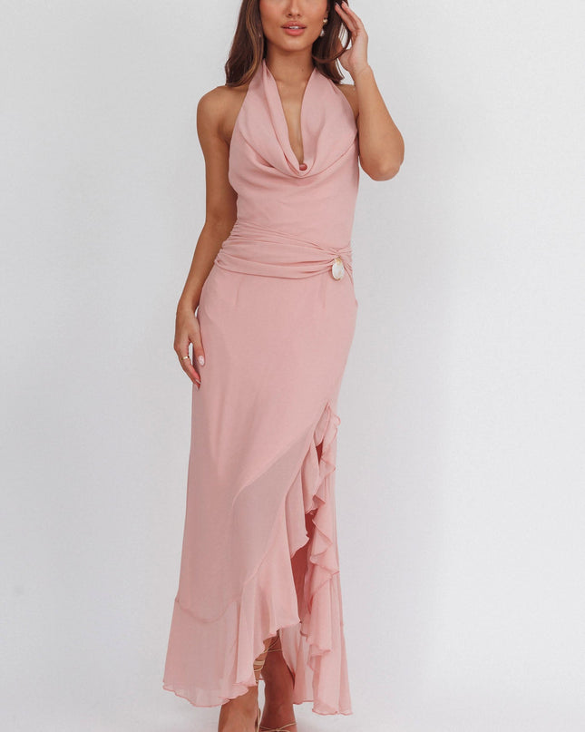 Blush Cowl Halterneck Maxi Dress