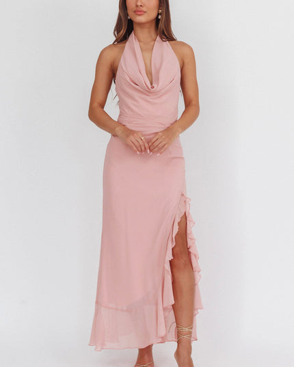 Blush Cowl Halterneck Maxi Dress