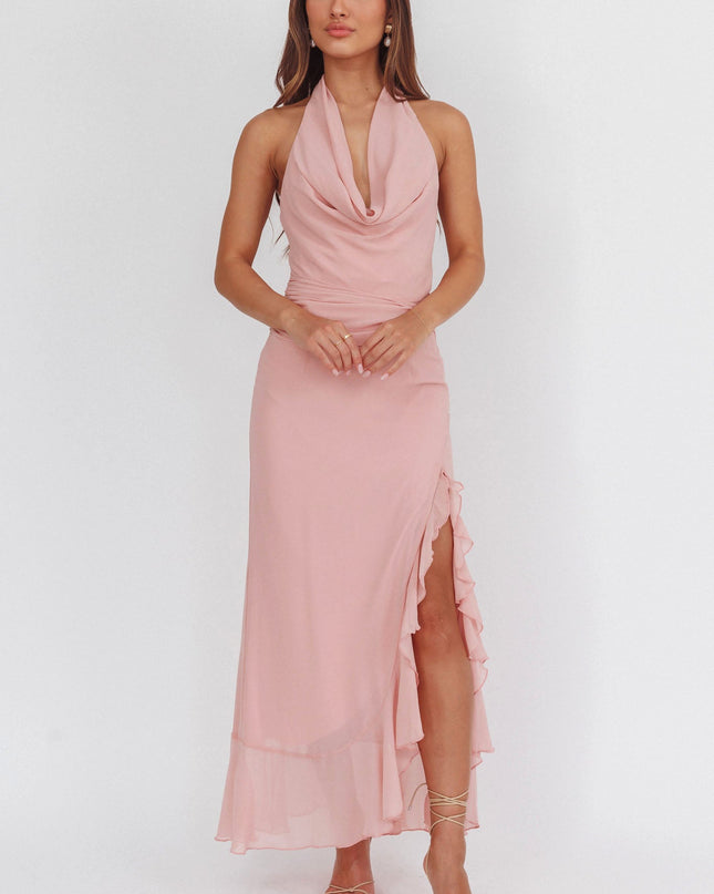 Blush Cowl Halterneck Maxi Dress