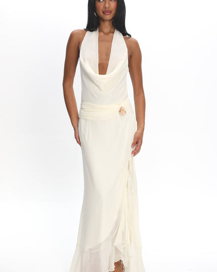 Cowl Halterneck Maxi Dress Eggshell