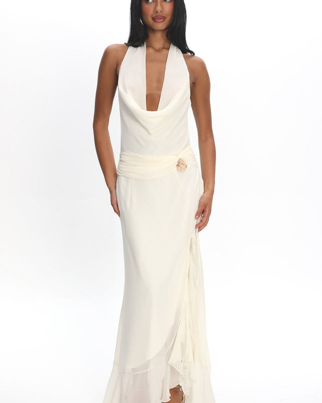 Cowl Halterneck Maxi Dress Eggshell