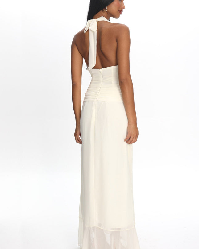 Cowl Halterneck Maxi Dress Eggshell