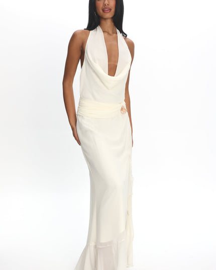 Cowl Halterneck Maxi Dress Eggshell