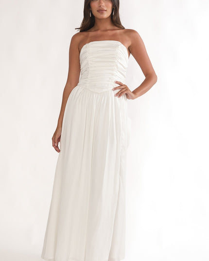 White Strapless Bow Back Maxi Dress