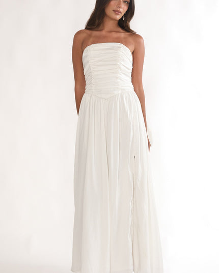 White Strapless Bow Back Maxi Dress
