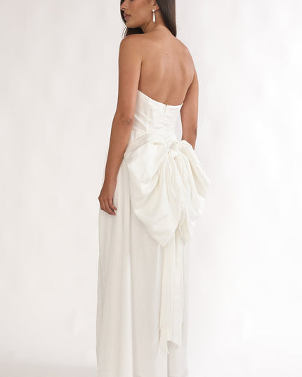 White Strapless Bow Back Maxi Dress