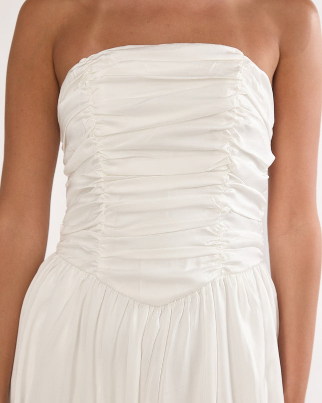 White Strapless Bow Back Maxi Dress