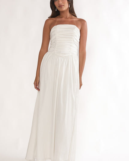 White Strapless Bow Back Maxi Dress