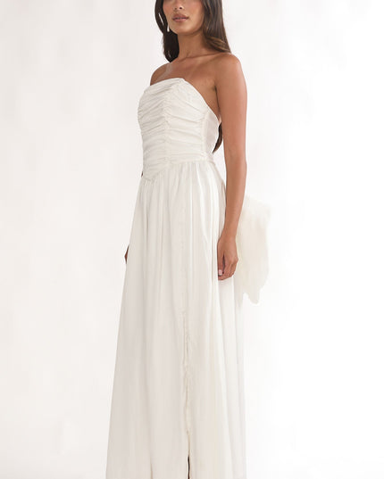 White Strapless Bow Back Maxi Dress