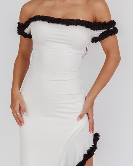 Cream Off Asymmetric Off-Shoulder Dress