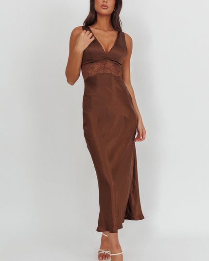 Chocolate Lace Trim Maxi Dress