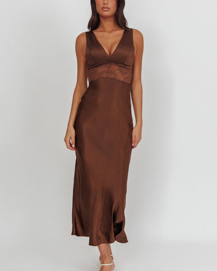 Chocolate Lace Trim Maxi Dress