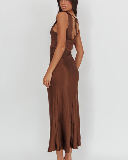 Chocolate Lace Trim Maxi Dress