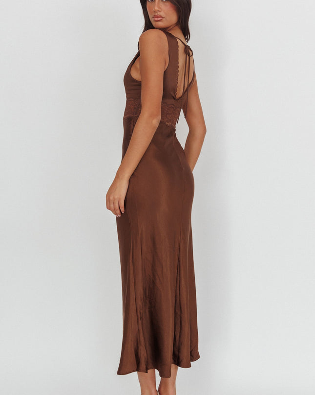 Chocolate Lace Trim Maxi Dress