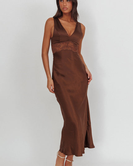 Chocolate Lace Trim Maxi Dress