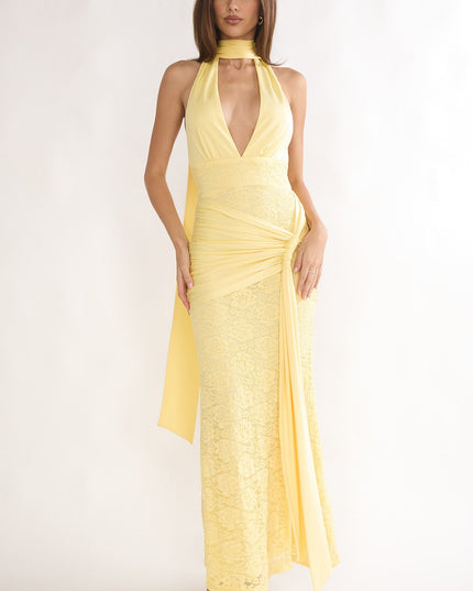 Butter Halterneck Waist Sash Maxi Dress Lace