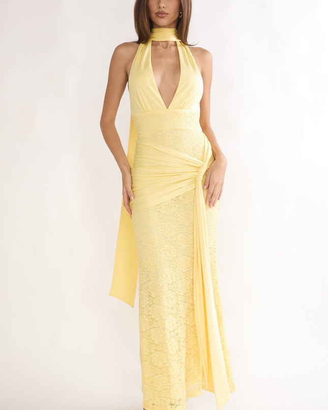 Butter Halterneck Waist Sash Maxi Dress Lace