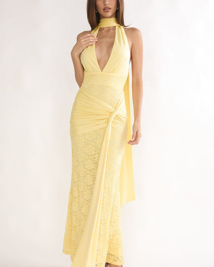 Butter Halterneck Waist Sash Maxi Dress Lace