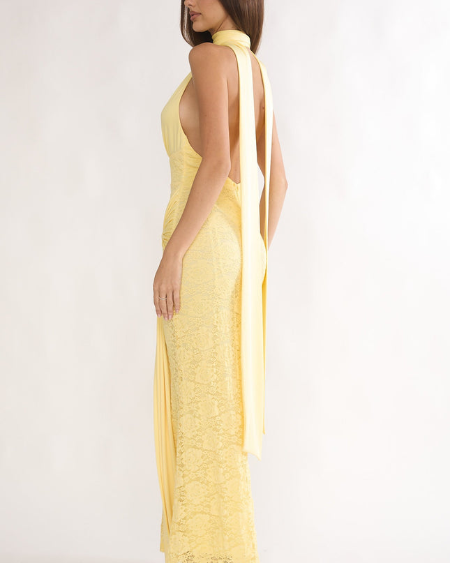 Butter Halterneck Waist Sash Maxi Dress Lace