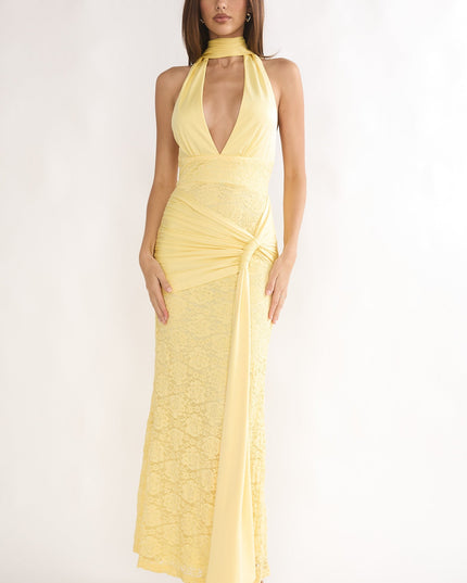 Butter Halterneck Waist Sash Maxi Dress Lace