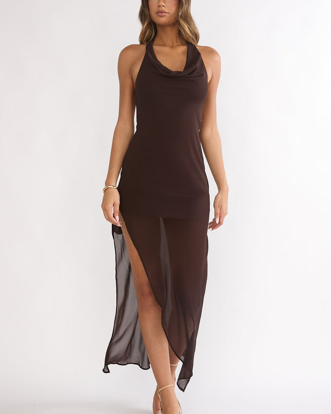 Chocolate Count Backless Cowl Maxi Dress