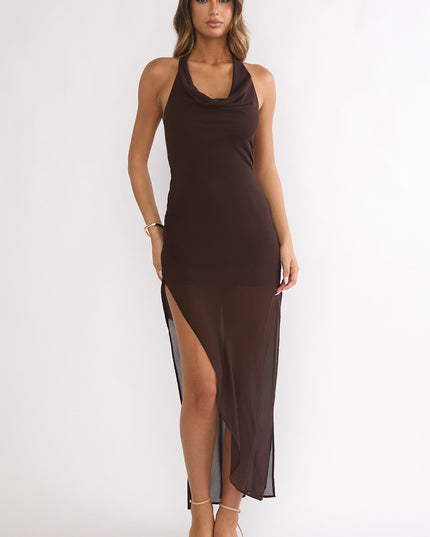Chocolate Count Backless Cowl Maxi Dress