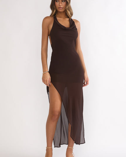 Chocolate Count Backless Cowl Maxi Dress