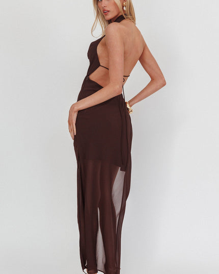 Chocolate Count Backless Cowl Maxi Dress