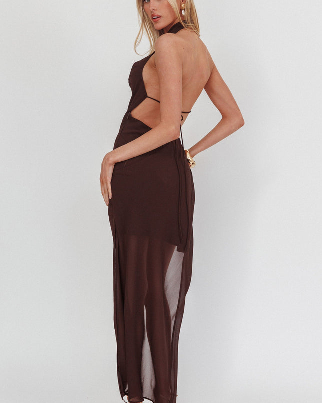 Chocolate Count Backless Cowl Maxi Dress