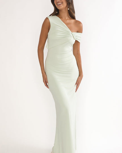 Sage Asymmetric Neckline Maxi Dress