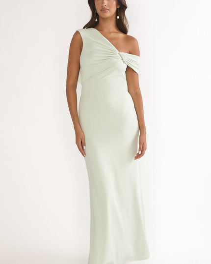Sage Asymmetric Neckline Maxi Dress