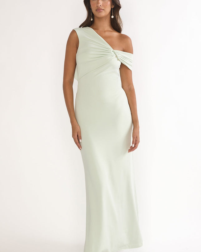 Sage Asymmetric Neckline Maxi Dress