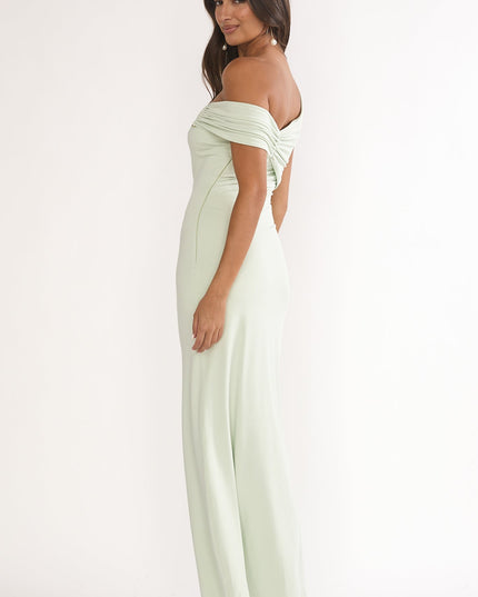 Sage Asymmetric Neckline Maxi Dress