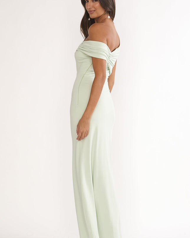 Sage Asymmetric Neckline Maxi Dress