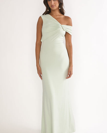 Sage Asymmetric Neckline Maxi Dress