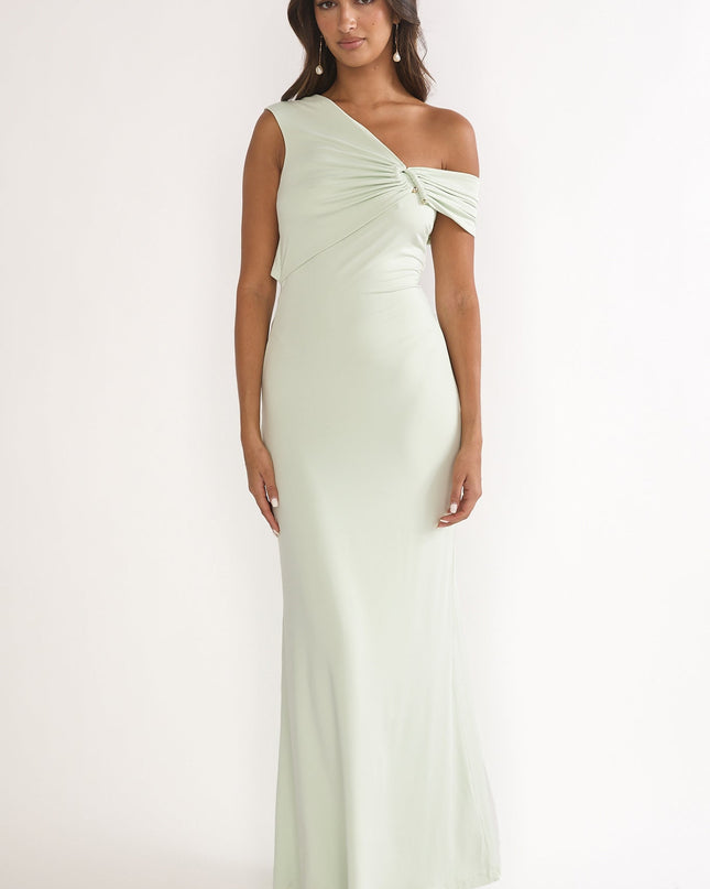 Sage Asymmetric Neckline Maxi Dress