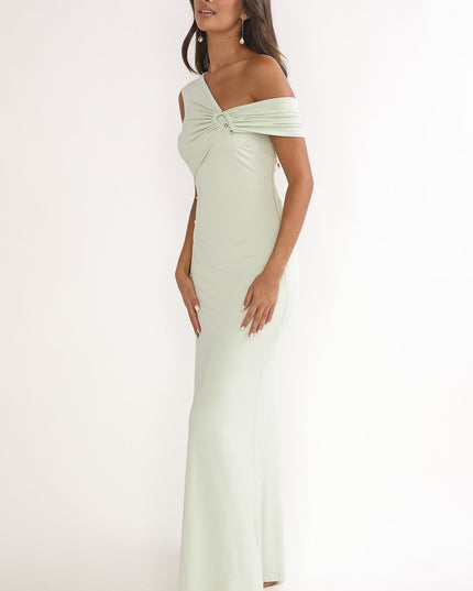 Sage Asymmetric Neckline Maxi Dress