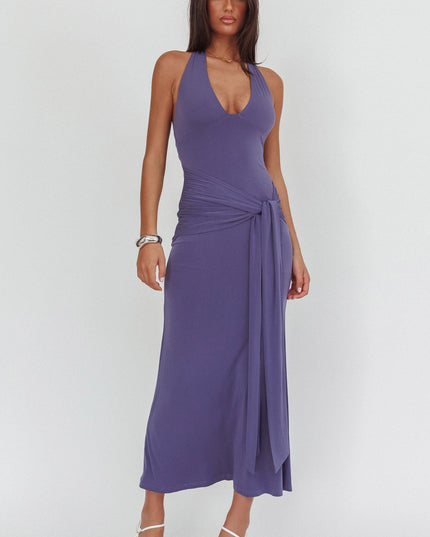 Taupe Waist Halter Maxi Dress