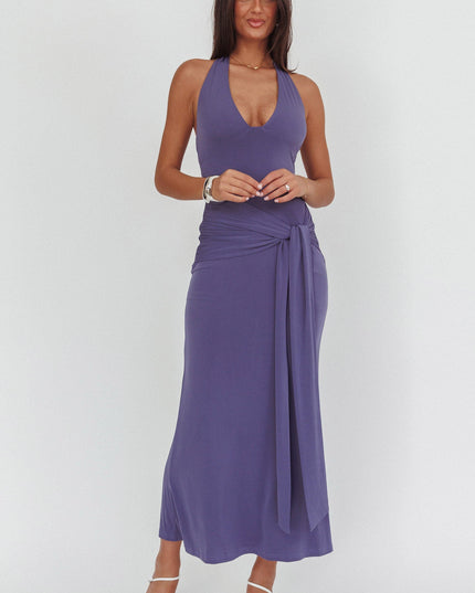 Taupe Waist Halter Maxi Dress