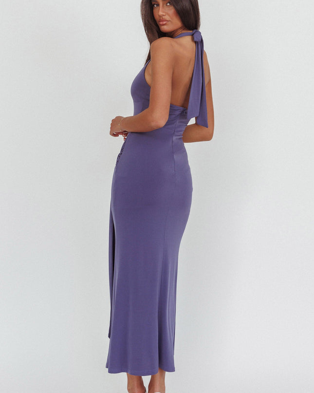 Taupe Waist Halter Maxi Dress