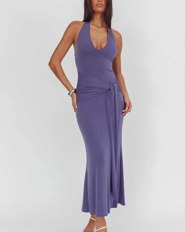 Taupe Waist Halter Maxi Dress