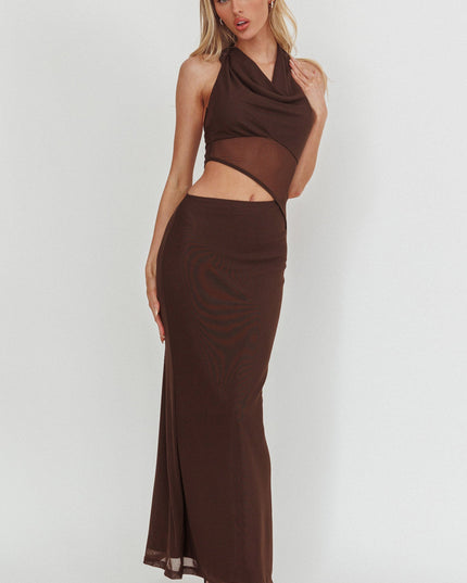 Chocolate Cut-Out Cowl Halter Dress