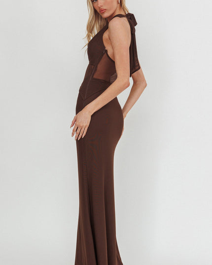 Chocolate Cut-Out Cowl Halter Dress
