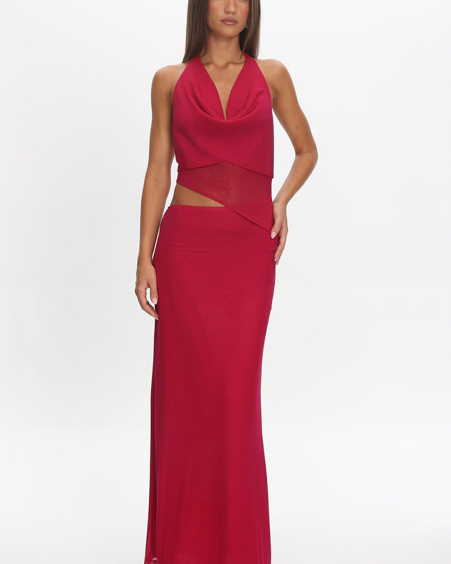 Berry Cut-Out Cowl Halter Dress