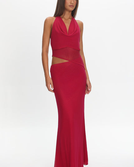 Berry Cut-Out Cowl Halter Dress