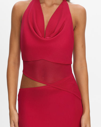 Berry Cut-Out Cowl Halter Dress